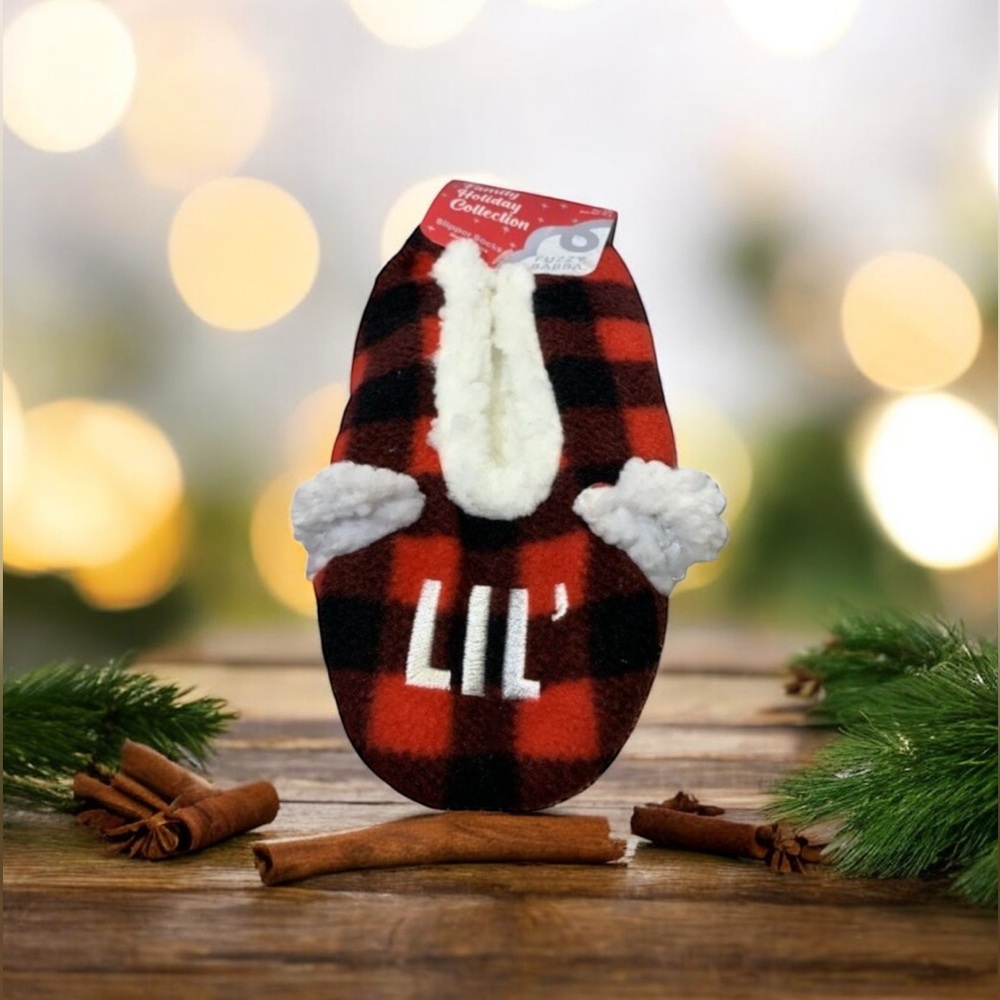 Fuzzy Babba Buffalo Plaid Slipper Socks Set | Family Holiday Gift NWT | Lil Bear